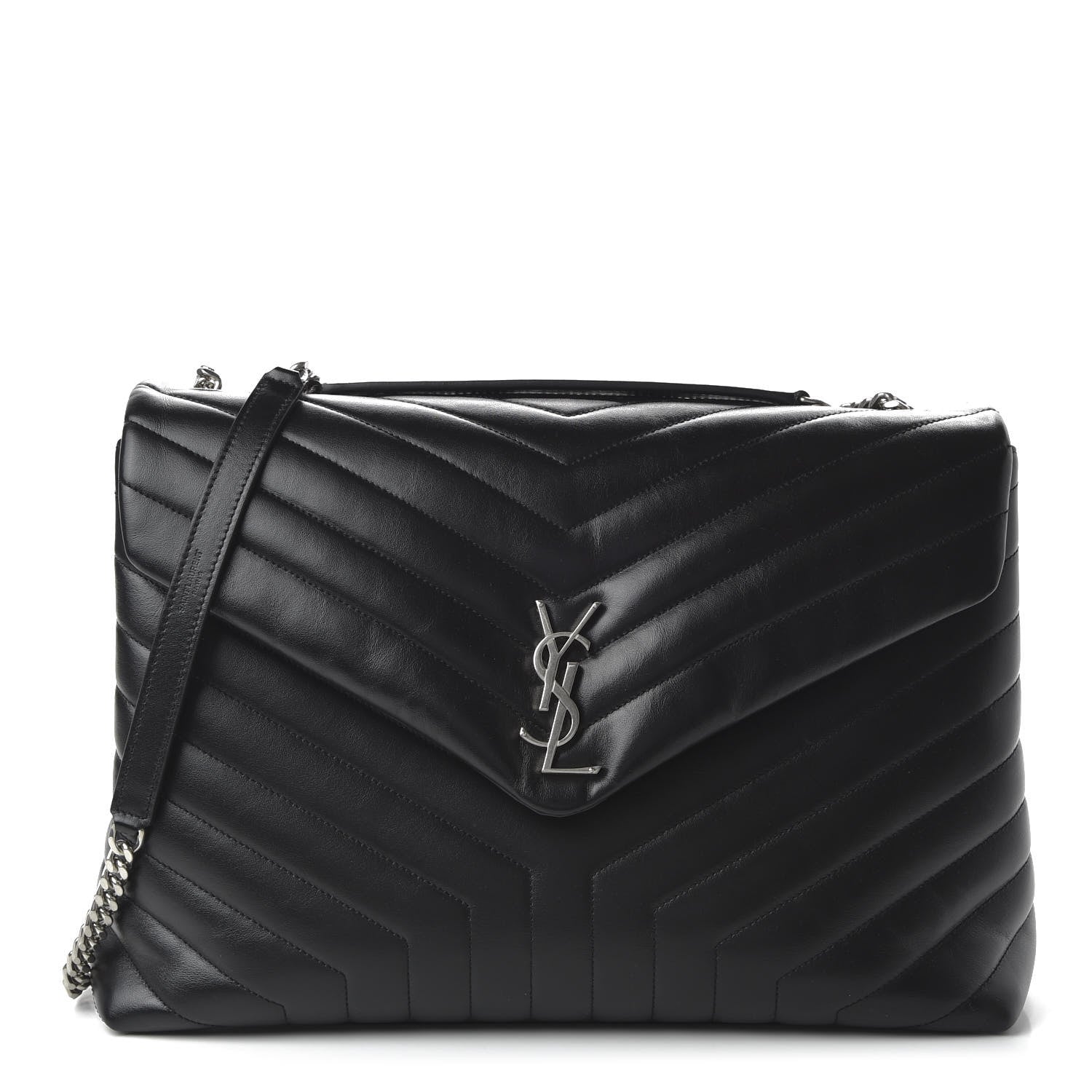 Saint Laurent Calfskin Y Quilted Monogram Large Loulou Chain Satchel Black 1 of 9