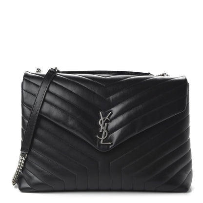 Saint Laurent Calfskin Y Quilted Monogram Large Loulou Chain Satchel Black 1 of 9