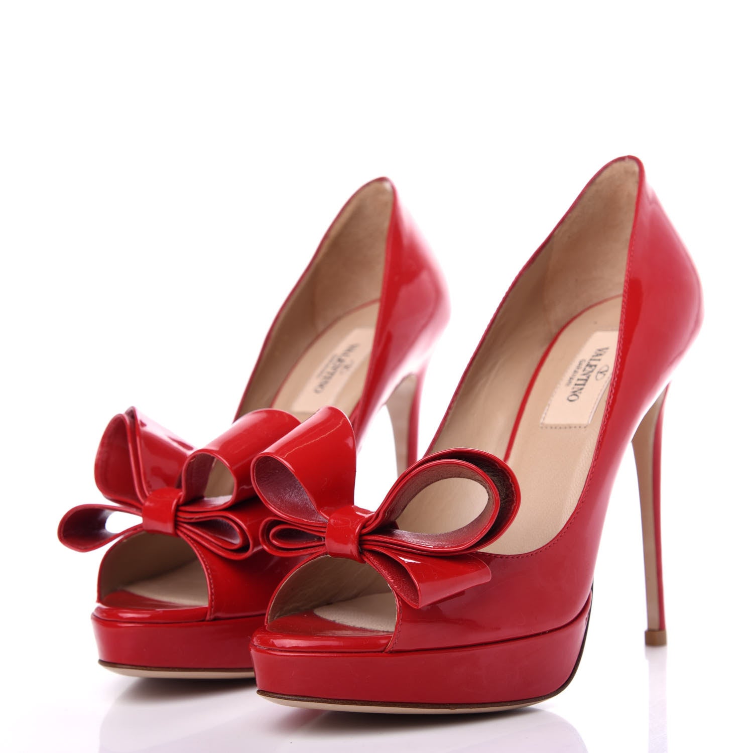 Valentino Garavani Patent Couture Bow Peep Toe 30/125mm Platform Pumps 36.5 Rosso Valentino 3 of 11