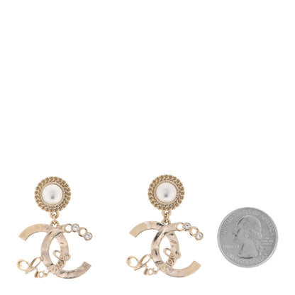 Chanel Pearl Crystal CC Logo Drop Earrings Gold 2 of 5