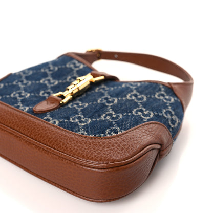 Gucci New Denim GG Monogram Calfskin Mini Jackie 1961 Hobo Blue Tea Cuir 8 of 8