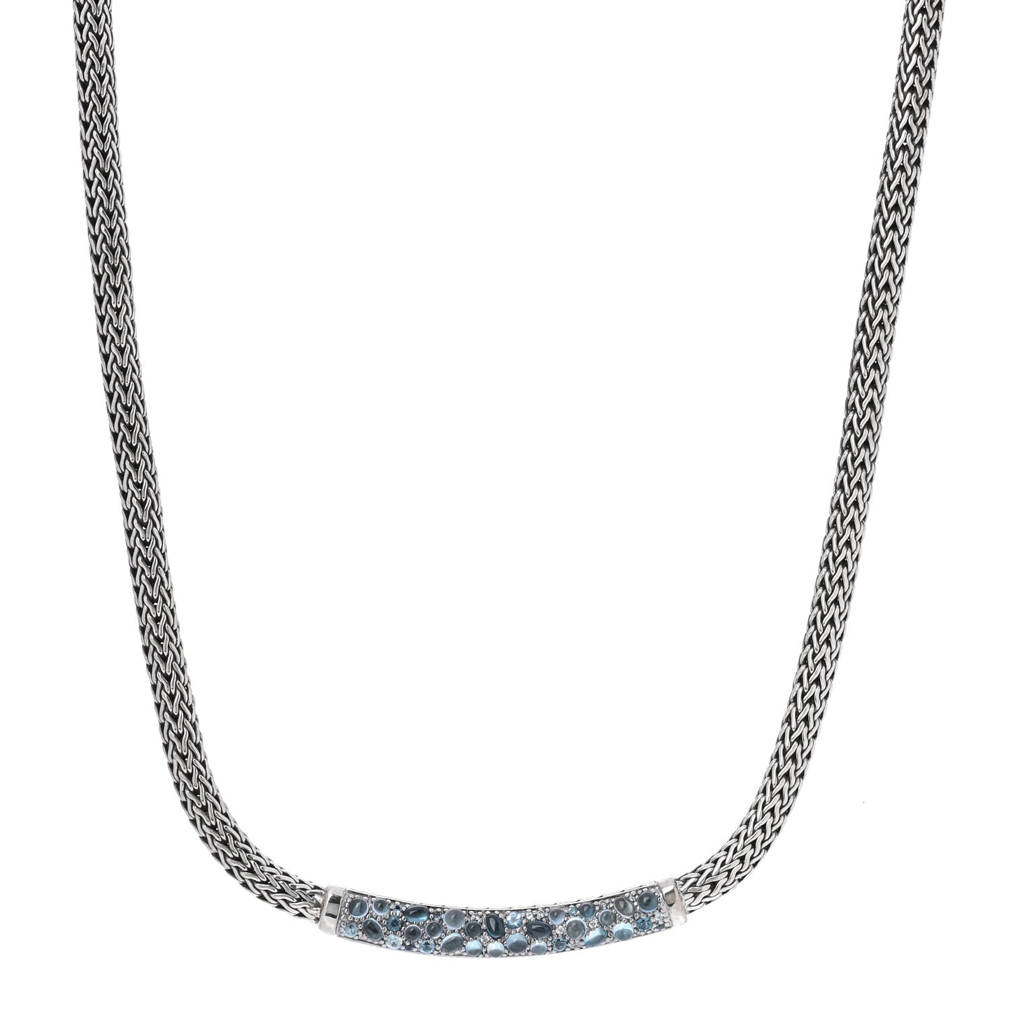 Sterling Silver Blue Topaz Blue Zircon Classic Chain Necklace