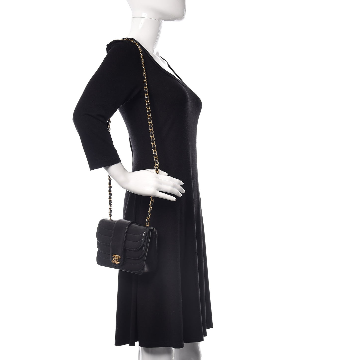 Lambskin Horizontal Quilted Mini Flap Black