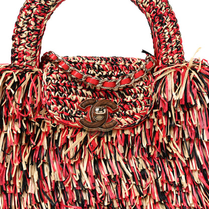 Chanel Raffia Fringe Nano Kelly Shopper Red Beige Black 8 of 11