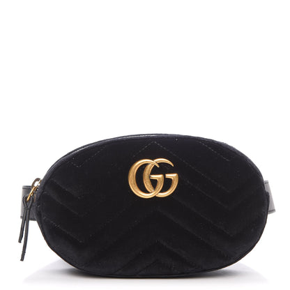Gucci Velvet Matelasse GG Marmont Belt Bag 85 34 Black 1 of 13