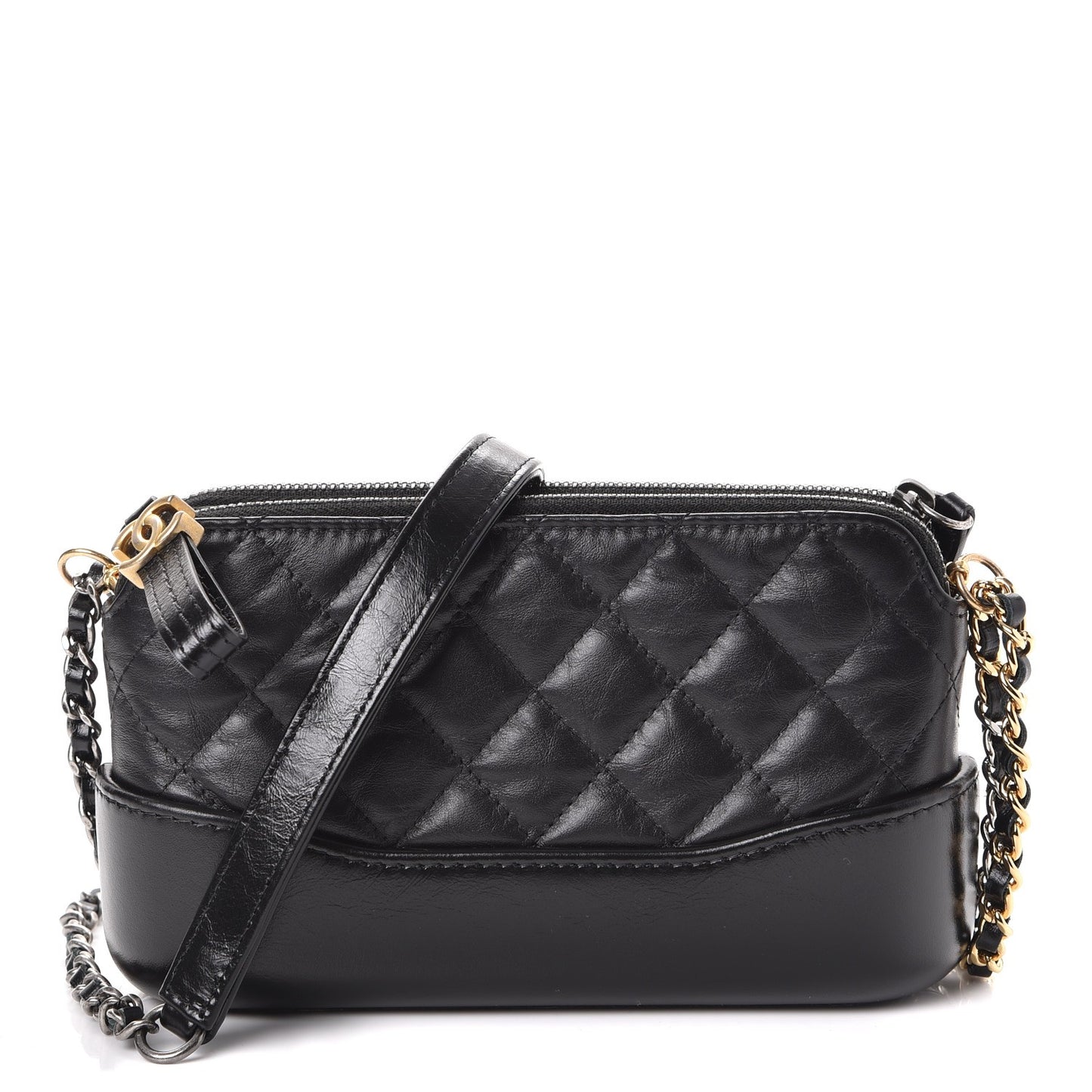 Aged Calfskin Quilted Small Gabrielle Clutch With Chain Black