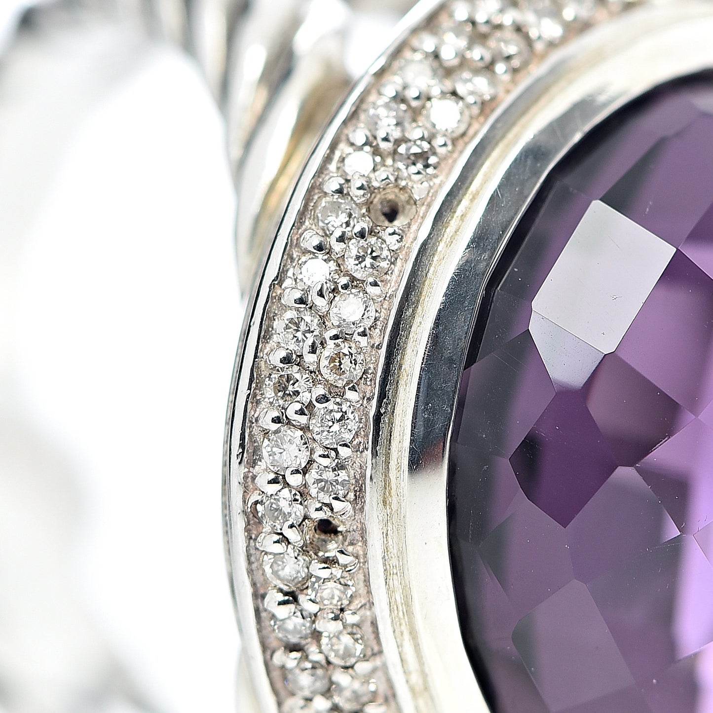 Sterling Silver Diamond Amethyst 18mm Cerise Ring 54 6.75