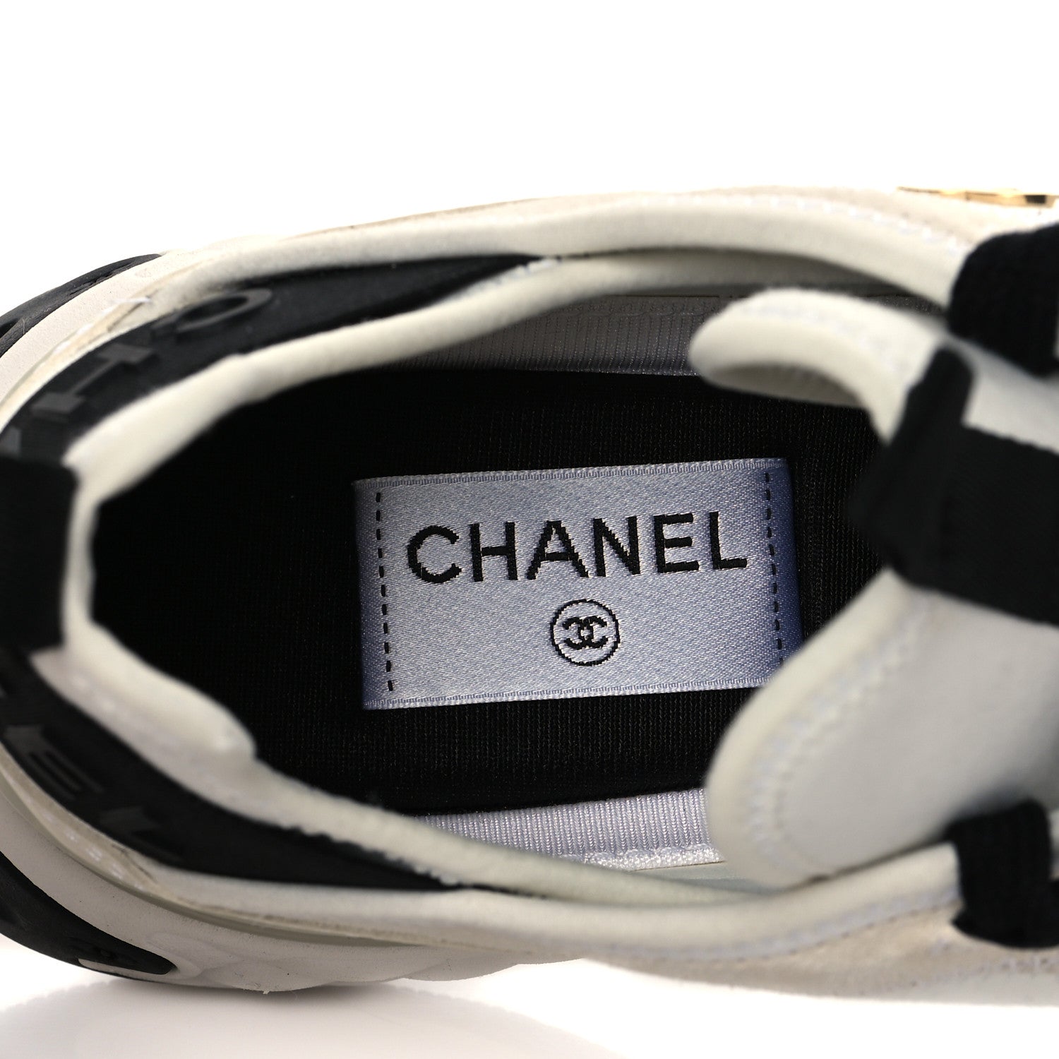 Chanel Velvet Calfskin Mixed Fibers CC Sneakers 38.5 Ivory Black 8 of 10