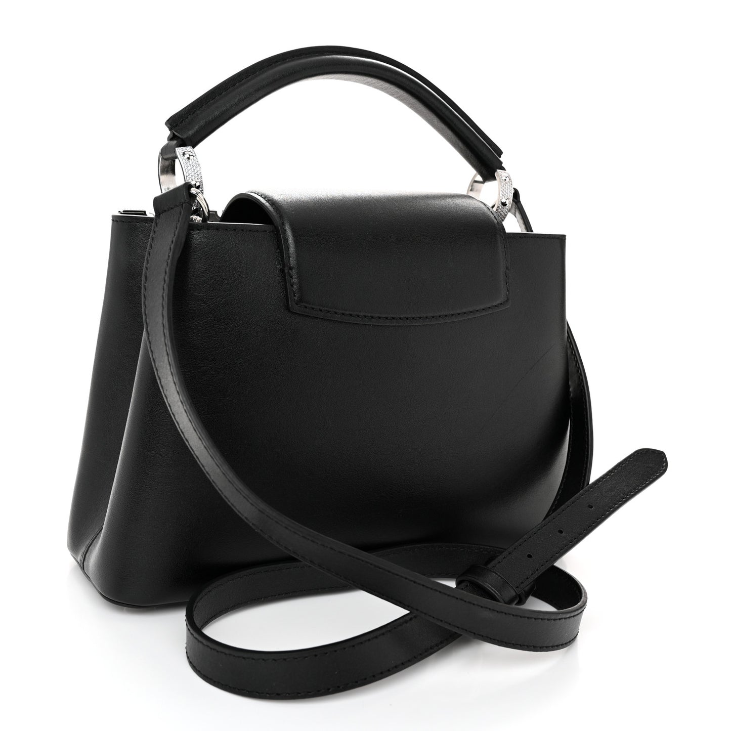 Smooth Calfskin Crystal Flowers Capucines BB Black