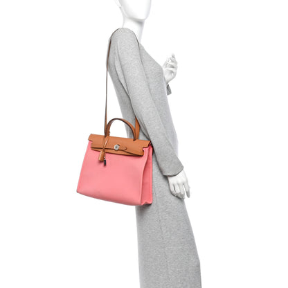 Hermes Vache Hunter Toile Herbag Zip 31 PM Rose Azalee Natural 2 of 12