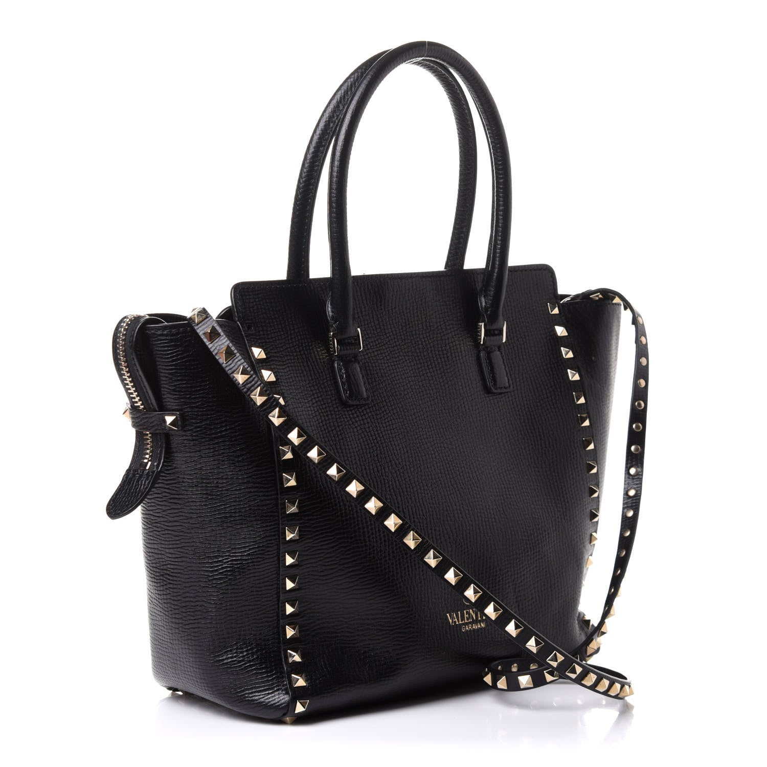 Valentino Garavani Textured Calfskin Rockstud Double Handle Tote Black 4 of 17