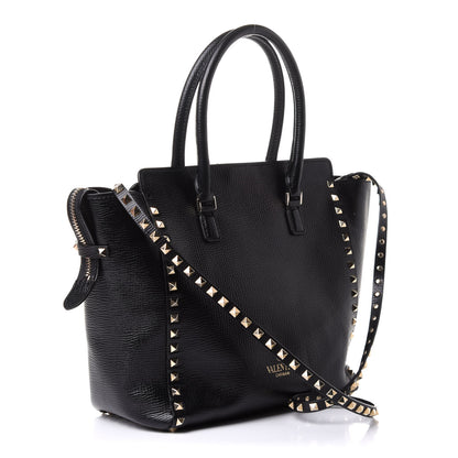 Valentino Garavani Textured Calfskin Rockstud Double Handle Tote Black 4 of 17