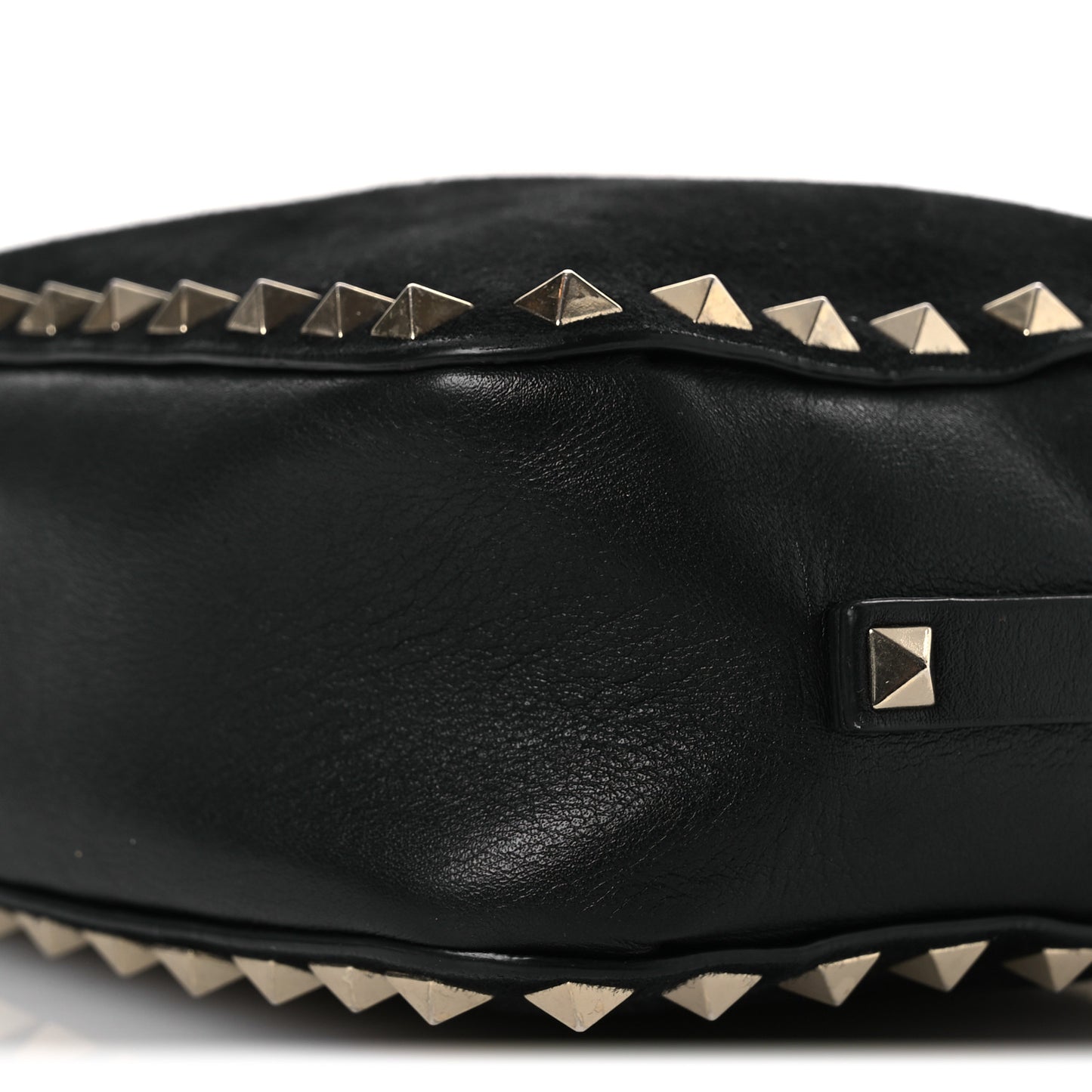 Calfskin Suede Rockstud Camera Crossbody Bag Black