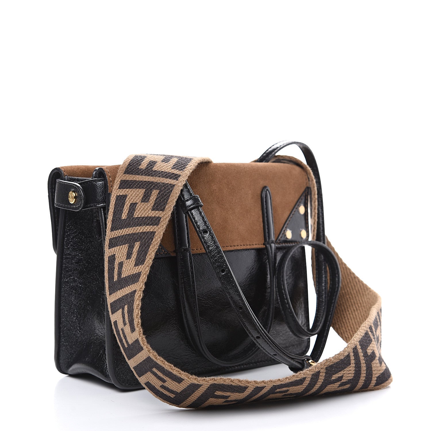 Fendi Agnello Old Shine Vitello Go Rain Small Flip Tote Black Marrone 2 of 7