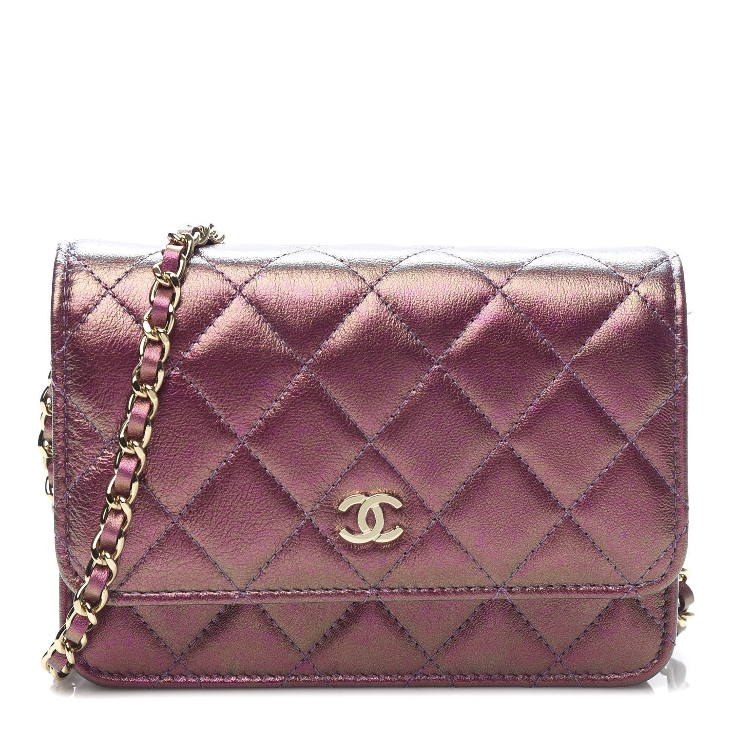 Chanel Iridescent Lambskin Quilted Mini Wallet On Chain WOC Purple 1 of 11