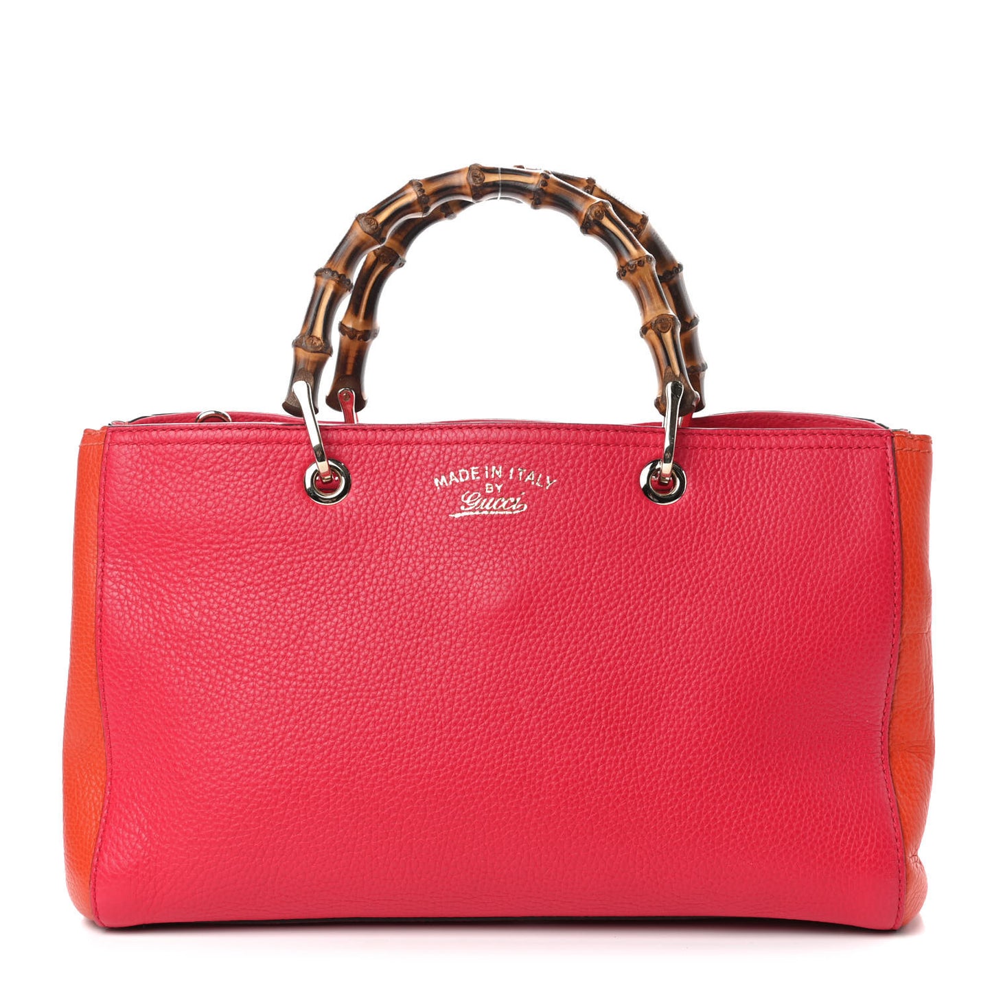 Pebbled Calfskin Bi-Color Medium Bamboo Shopper Tote Fuchsia Orange