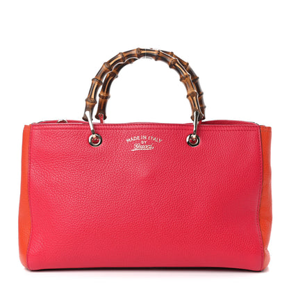 Gucci Pebbled Calfskin Bi-Color Medium Bamboo Shopper Tote Fuchsia Orange 1 of 10