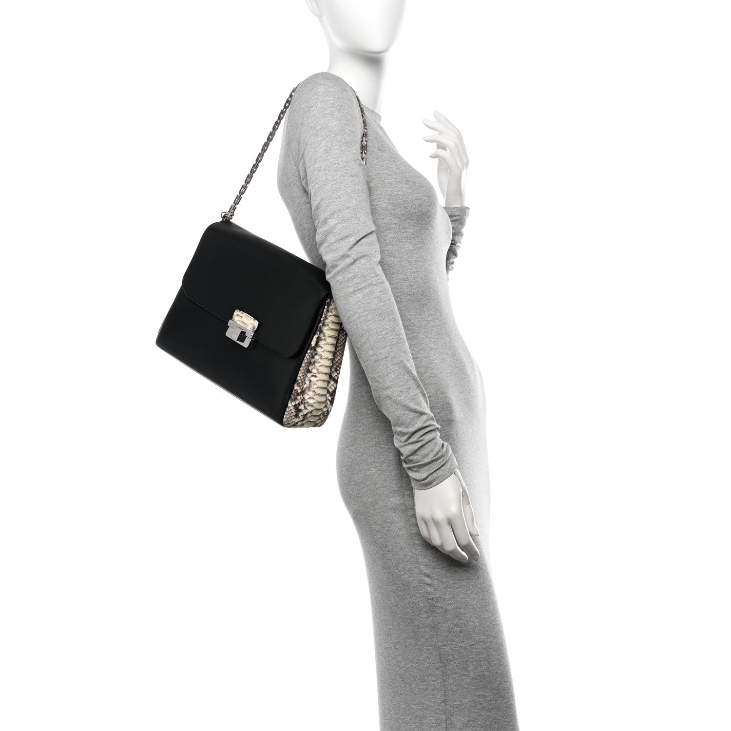 Christian Dior Calfskin Snakeskin Small Diorling Black 2 of 11
