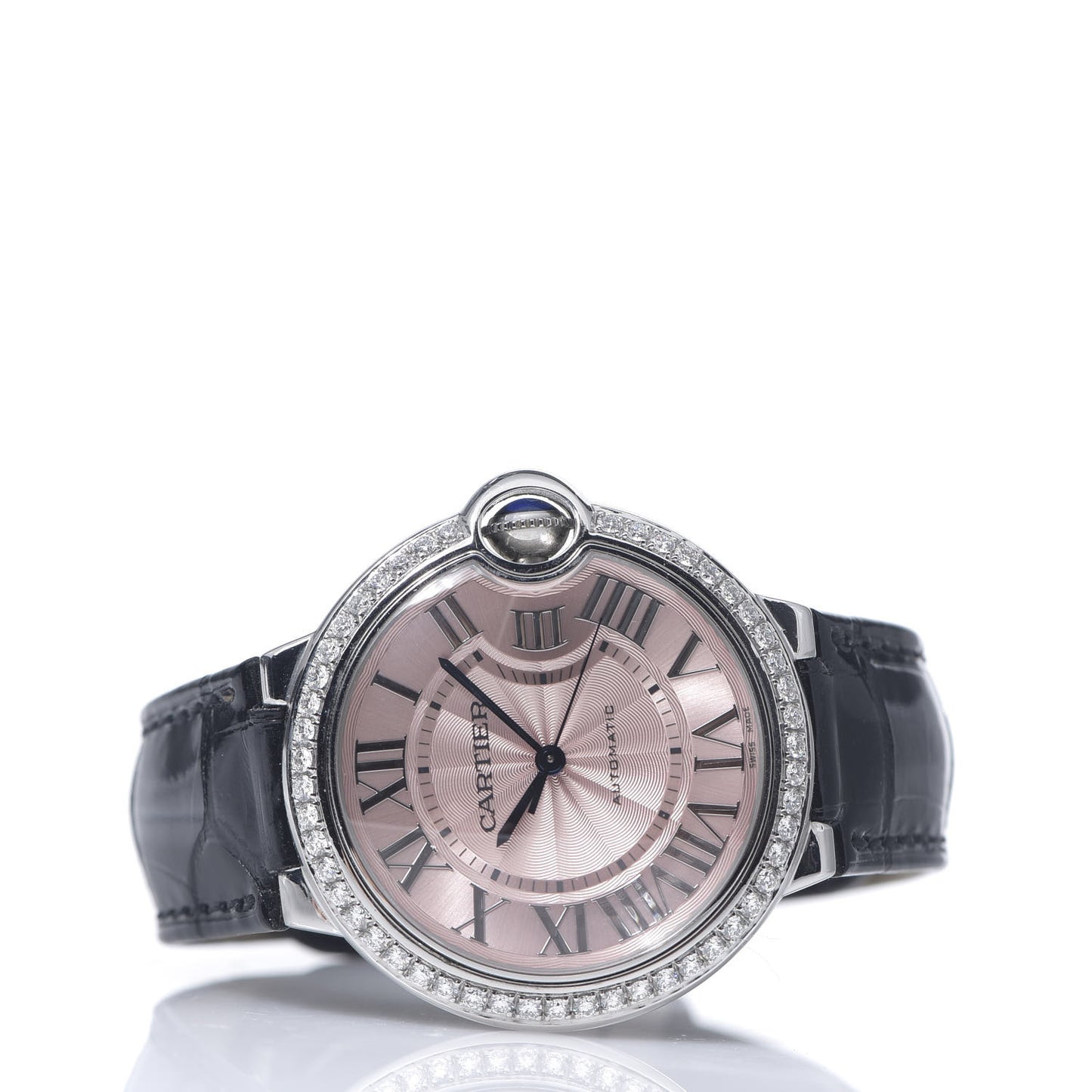 Stainless Steel Alligator Diamond Bezel 36mm Ballon Bleu De Cartier Automatic Watch Pink