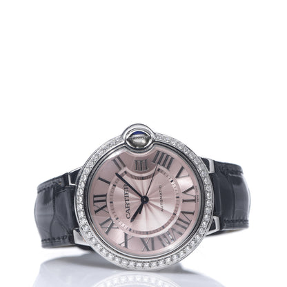 Cartier Stainless Steel Alligator Diamond Bezel 36mm Ballon Bleu De Cartier Automatic Watch Pink 2 of 8