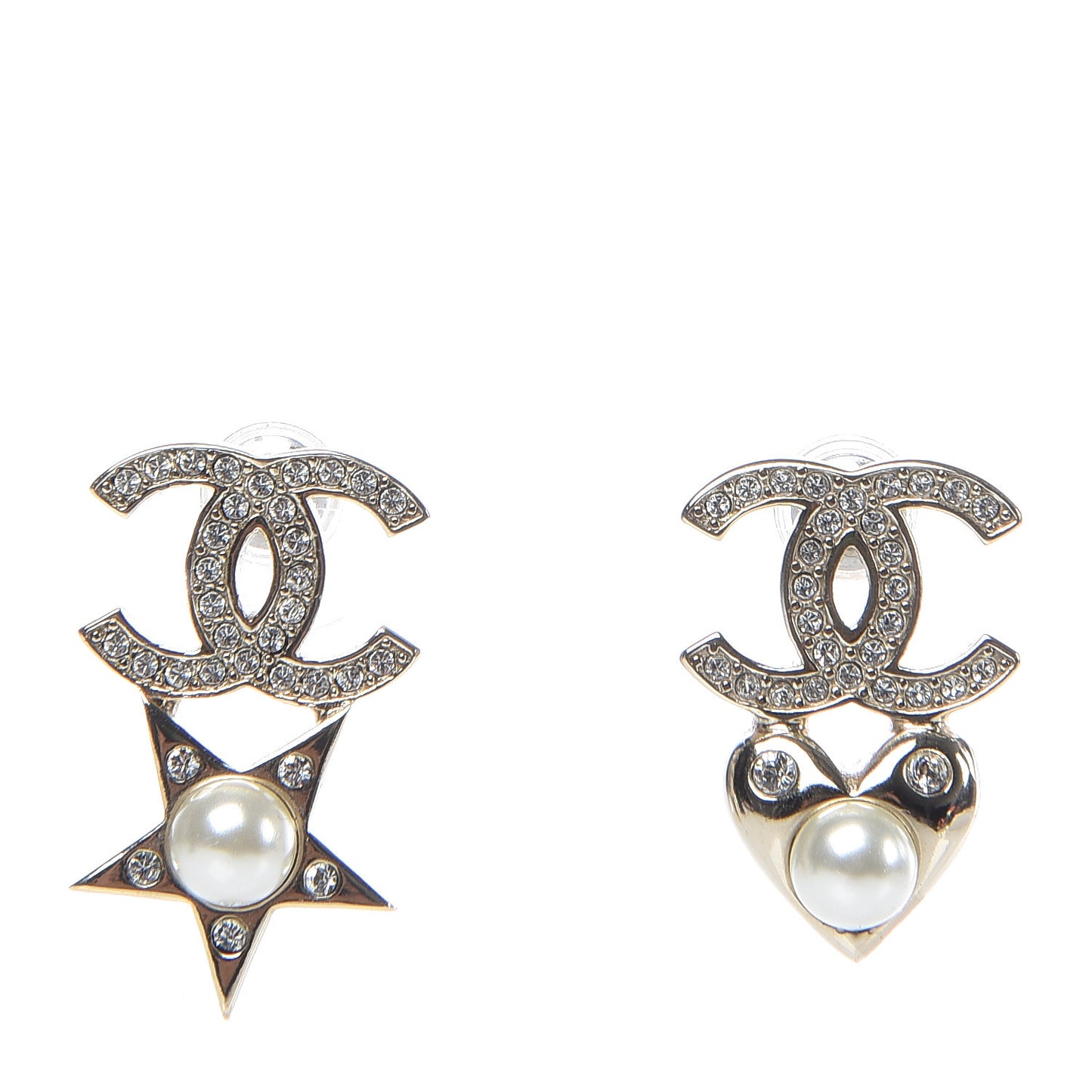 Crystal Pearl Charming Winter CC Star Heart Earrings Gold