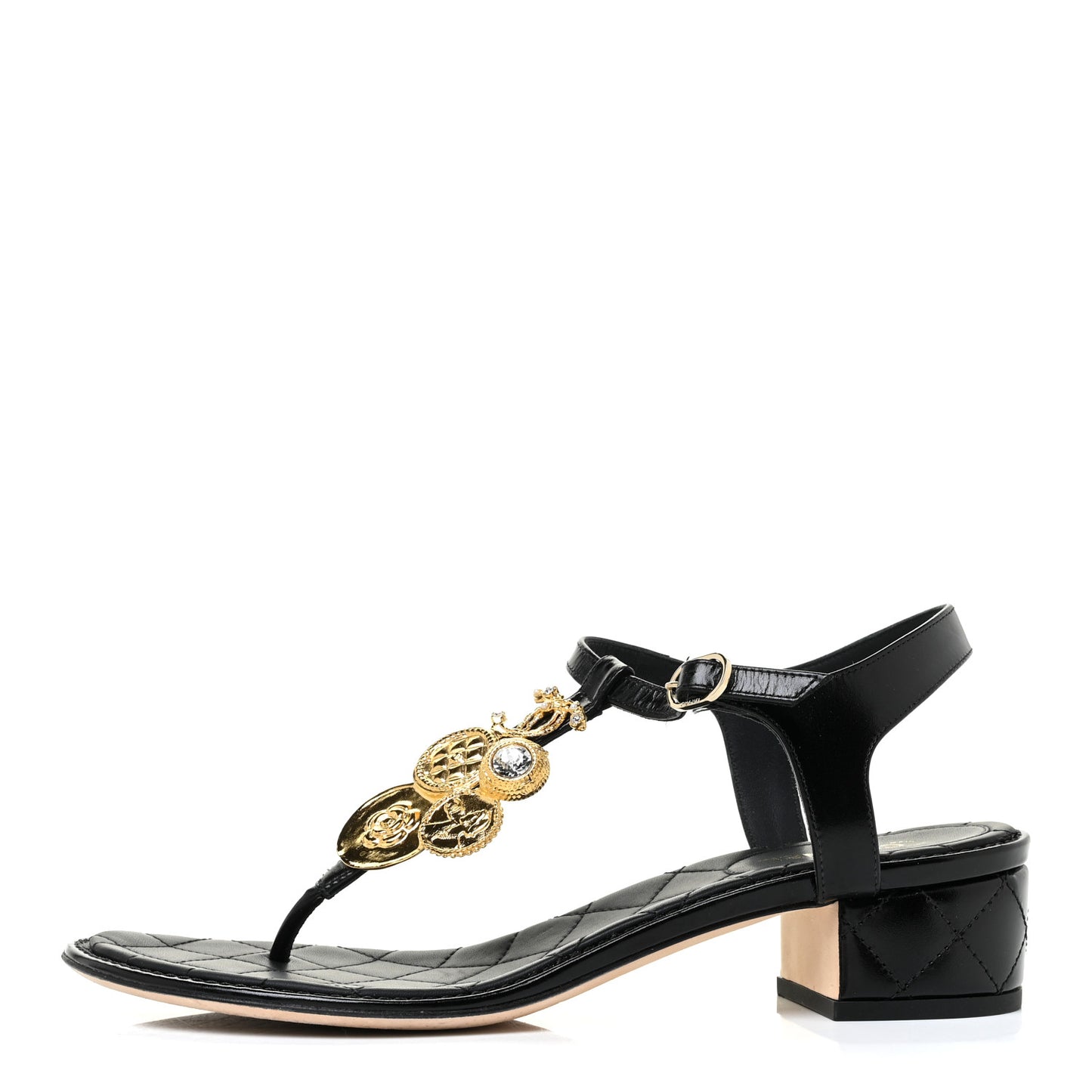 Calfskin Medallion CC Thong Sandals 39.5 Black