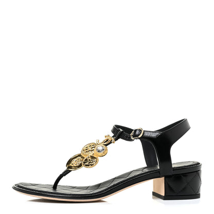 Chanel Calfskin Medallion CC Thong Sandals 39.5 Black 1 of 10