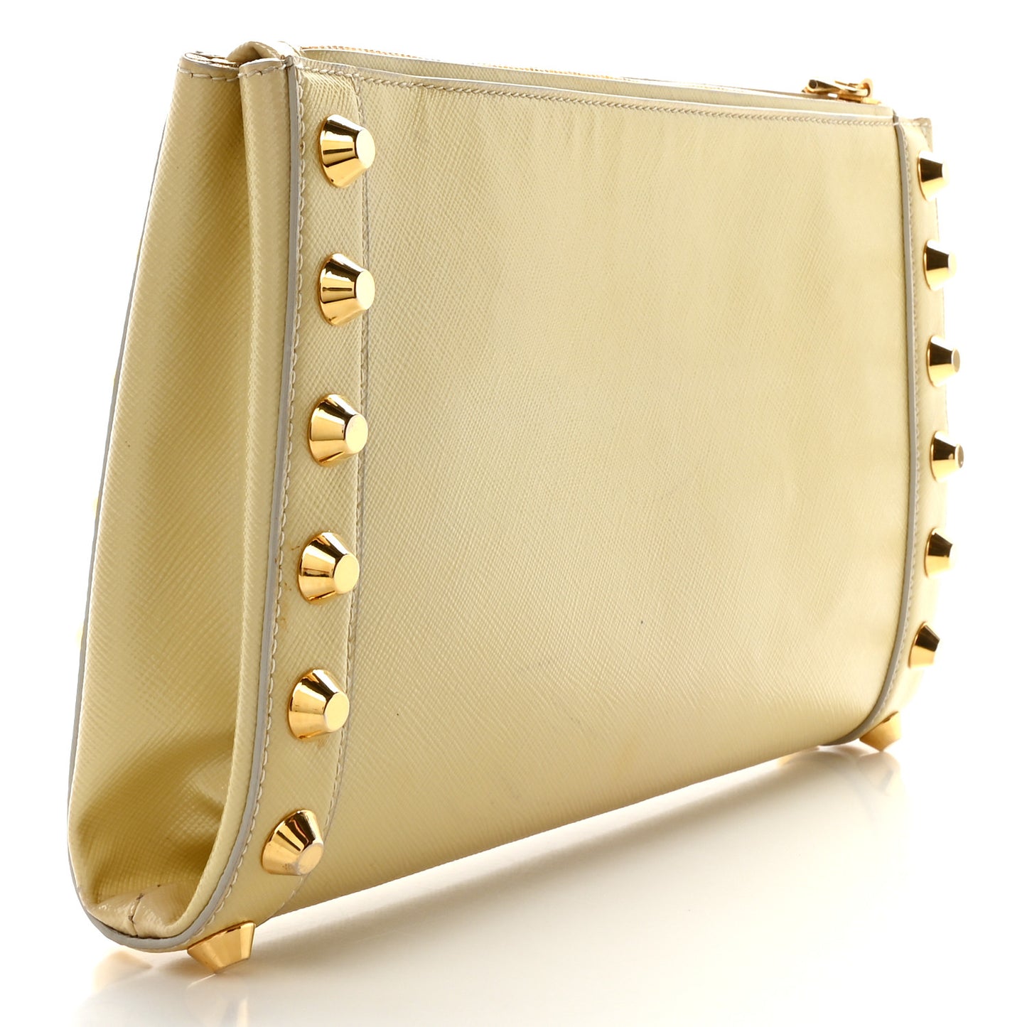 Saffiano Vernice Studded Clutch Talco