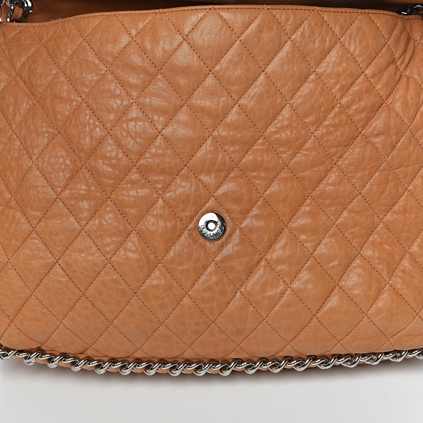Washed Lambskin Chain Around Maxi Flap Bag Dark Beige