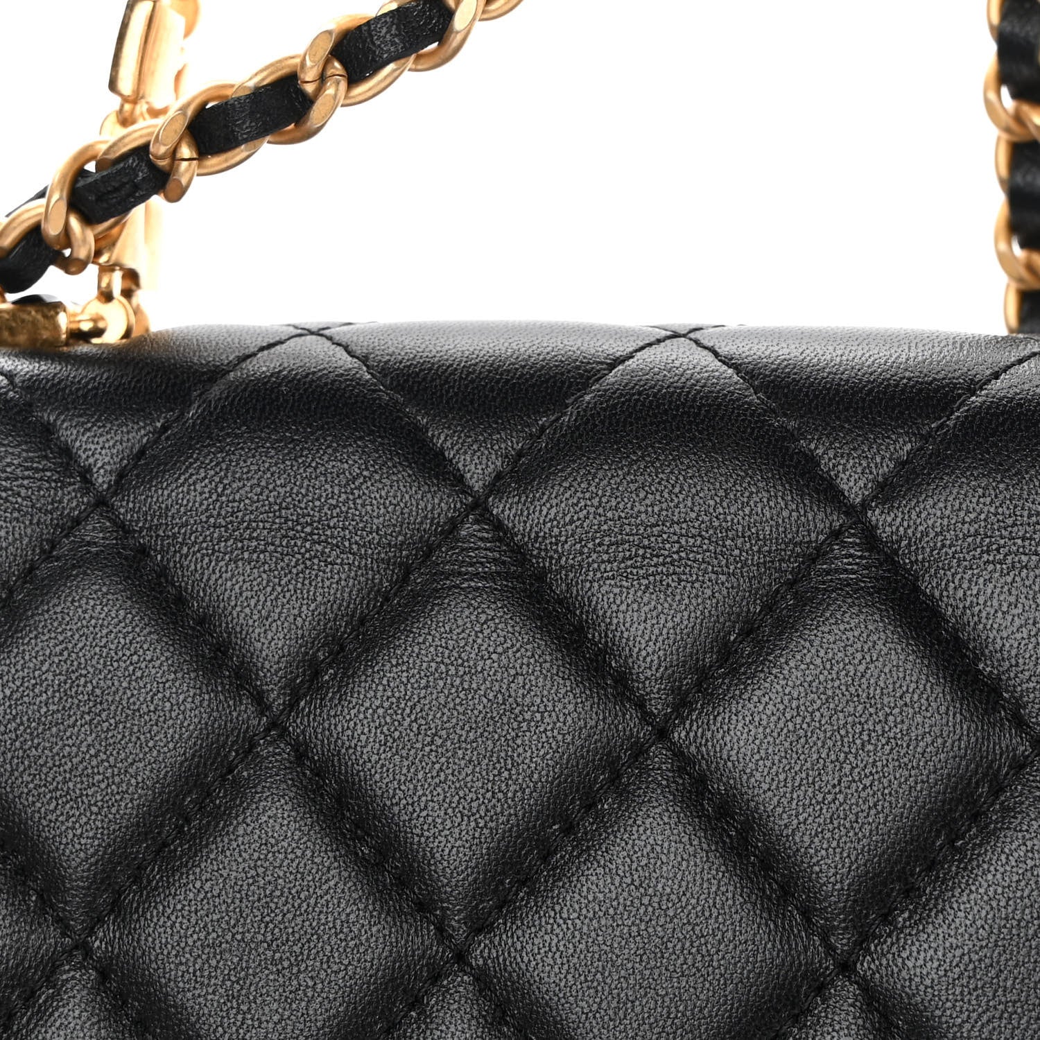 Chanel Lambskin Enamel Quilted Top Handle Flap Phone Holder With Chain Black 12 of 13