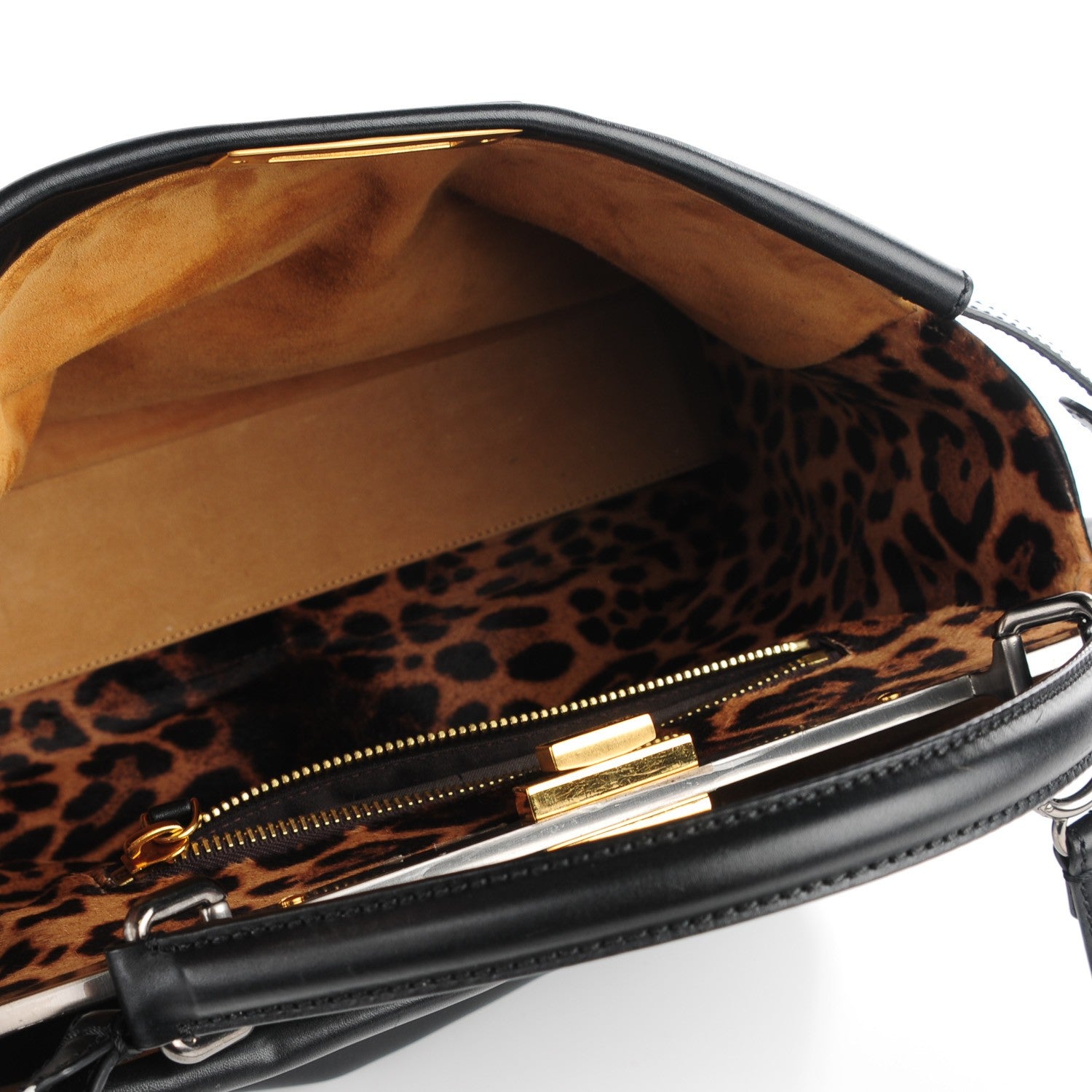 Fendi Calfskin Calf Hair Leopard Print Large Peekaboo Iconic Satchel Black 2 of 11