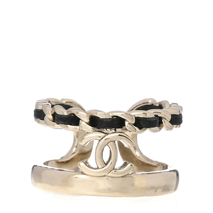 Chanel Metal Lambskin Chain CC Ring 7.25 Gold Black 1 of 4