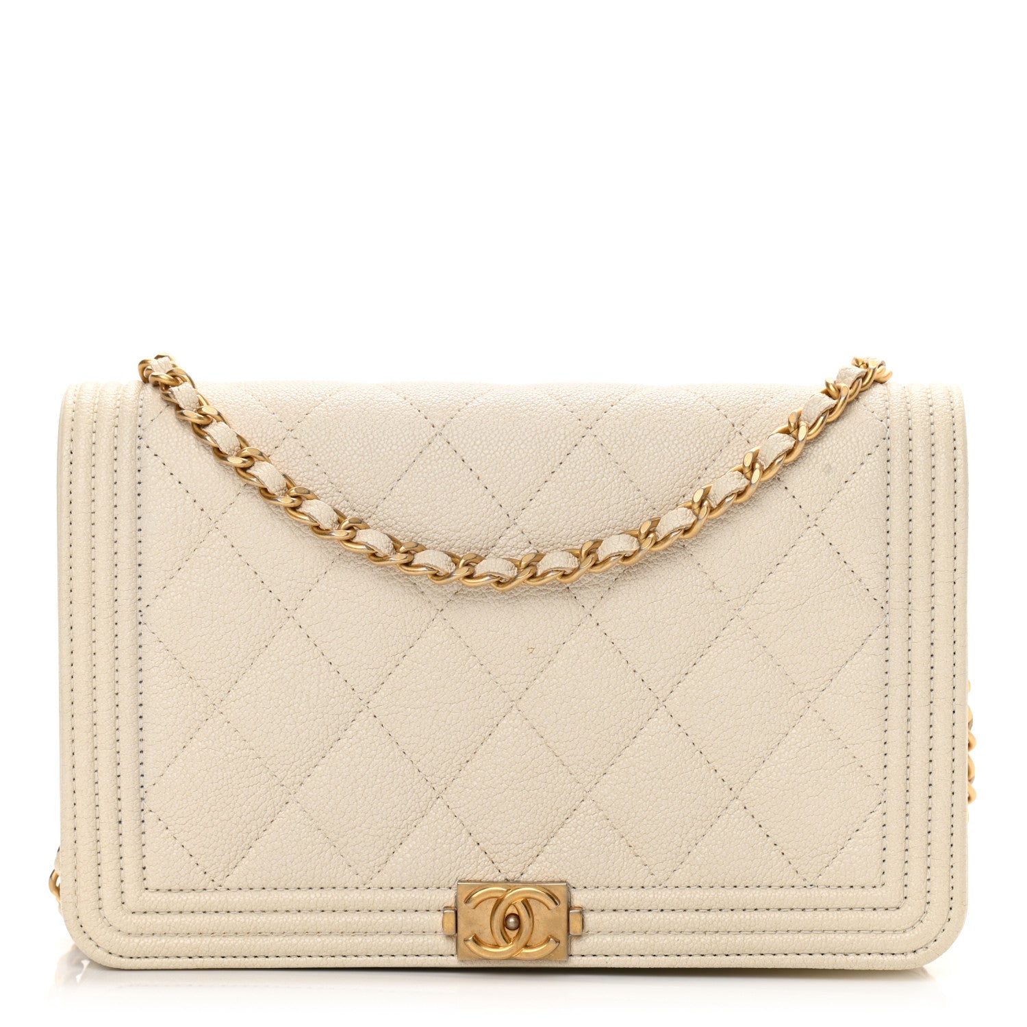 Chanel Caviar Quilted Boy Wallet On Chain WOC White 1 of 16