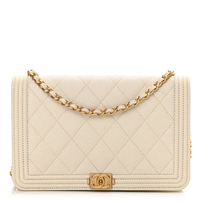 Chanel Caviar Quilted Boy Wallet On Chain WOC White 1 of 16
