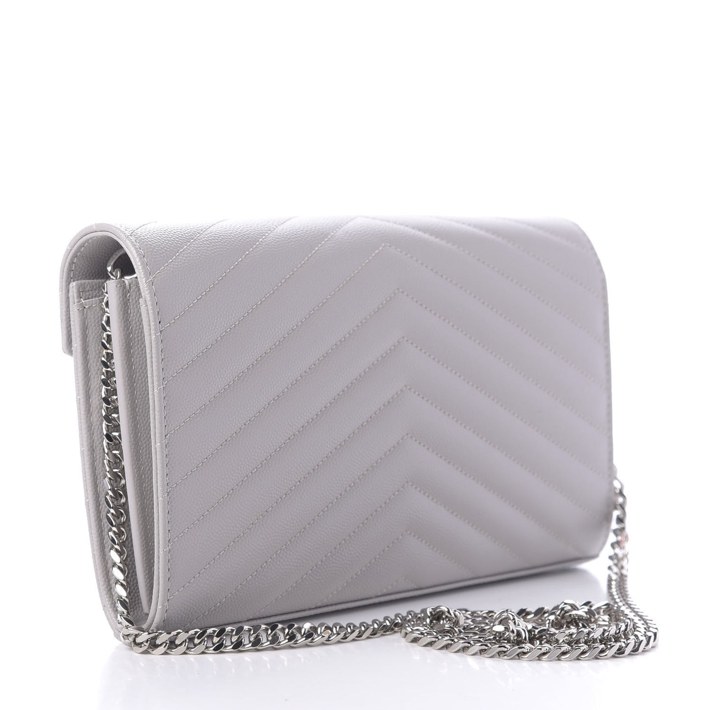 Grain De Poudre Matelasse Chevron Monogram Chain Wallet Light Grey