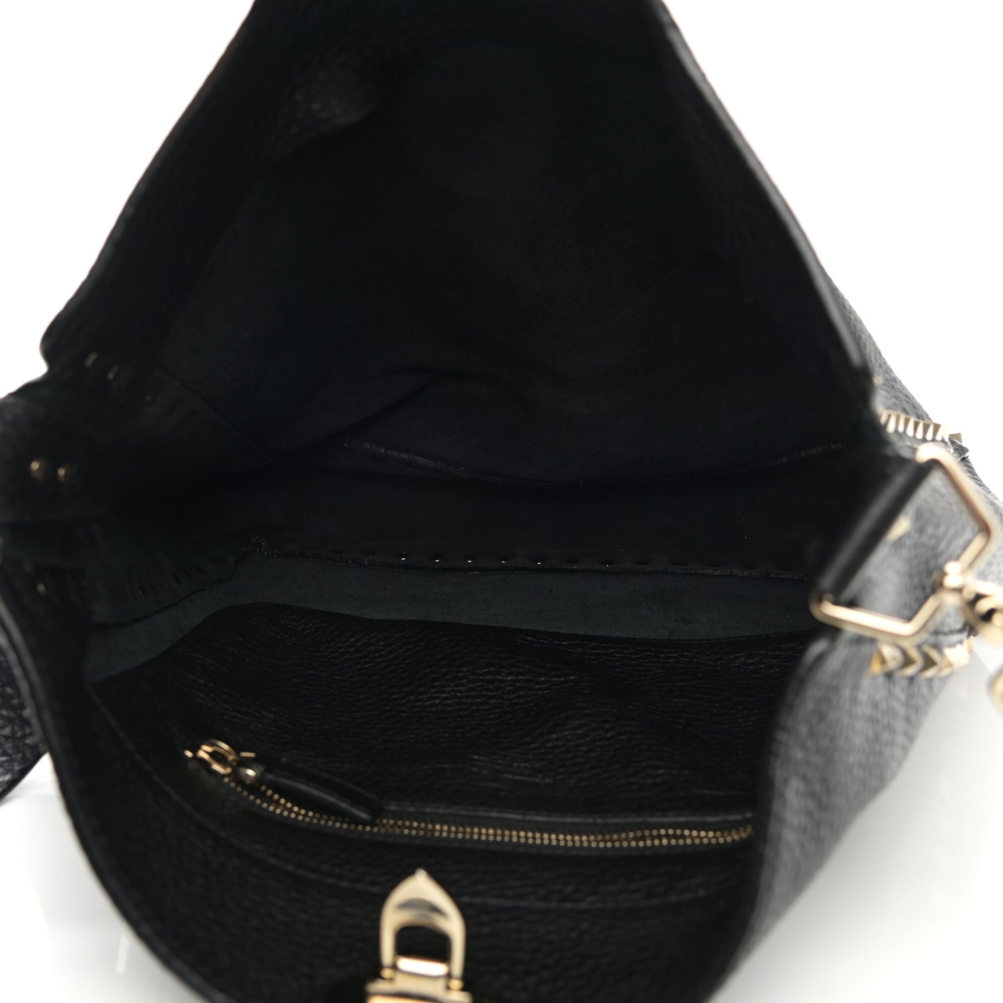 Pebbled Calfskin Large Rockstud Flip-Lock Messenger Bag Black