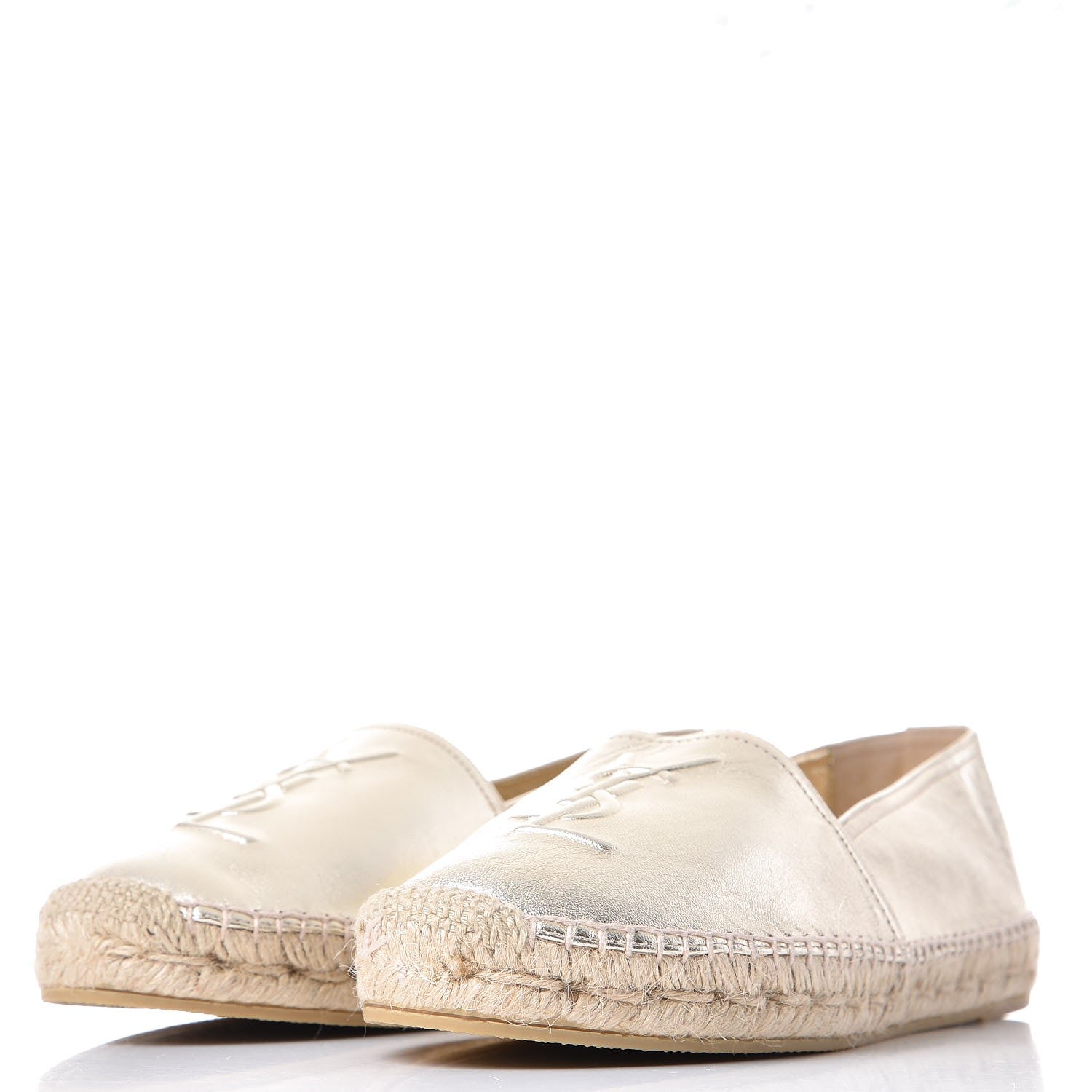 Saint Laurent Metallic Lambskin Monogram Espadrilles 40 Platino 2 of 11