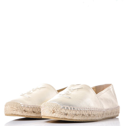 Saint Laurent Metallic Lambskin Monogram Espadrilles 40 Platino 2 of 11