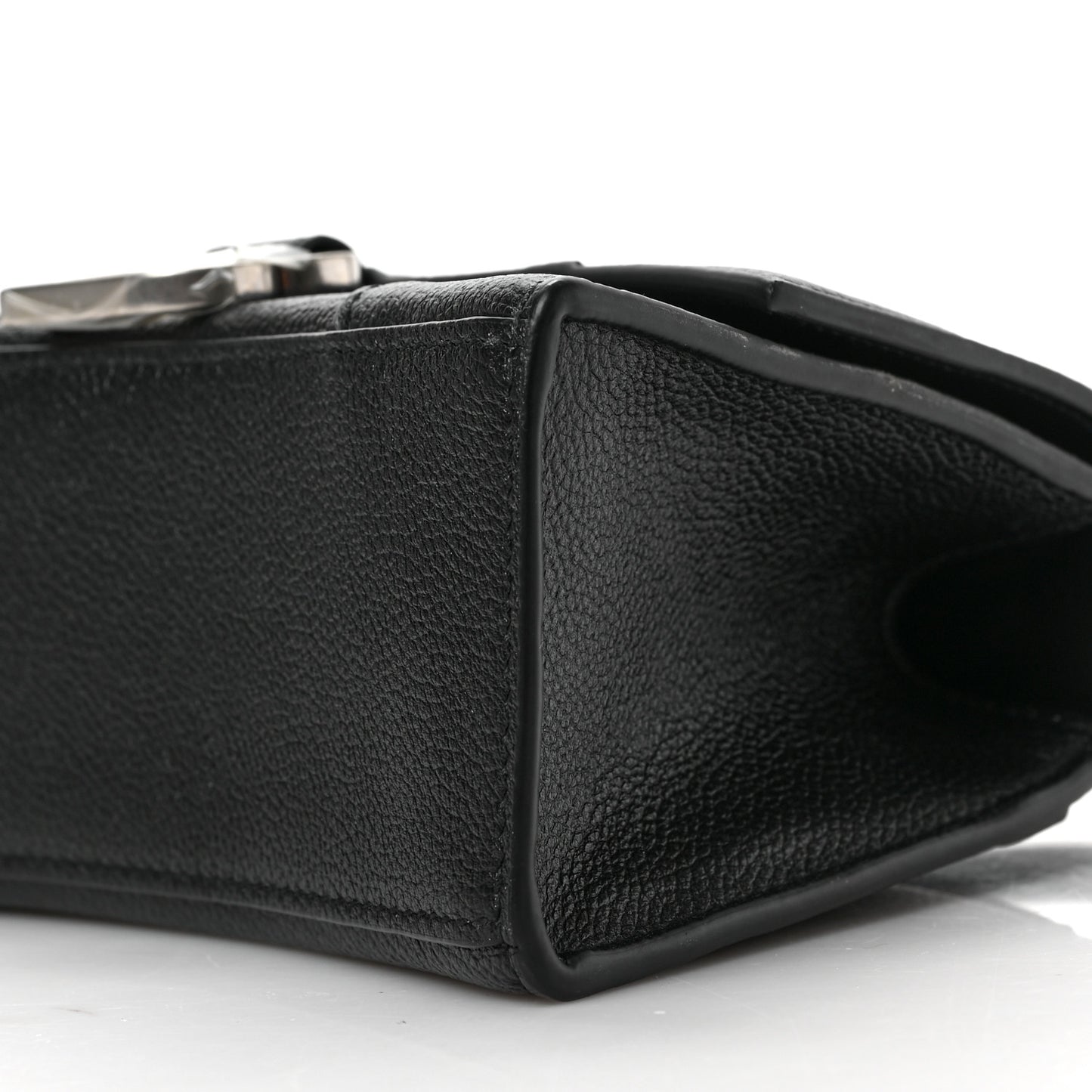 Grained Calfskin Hourglass Top Handle Bag XS Black