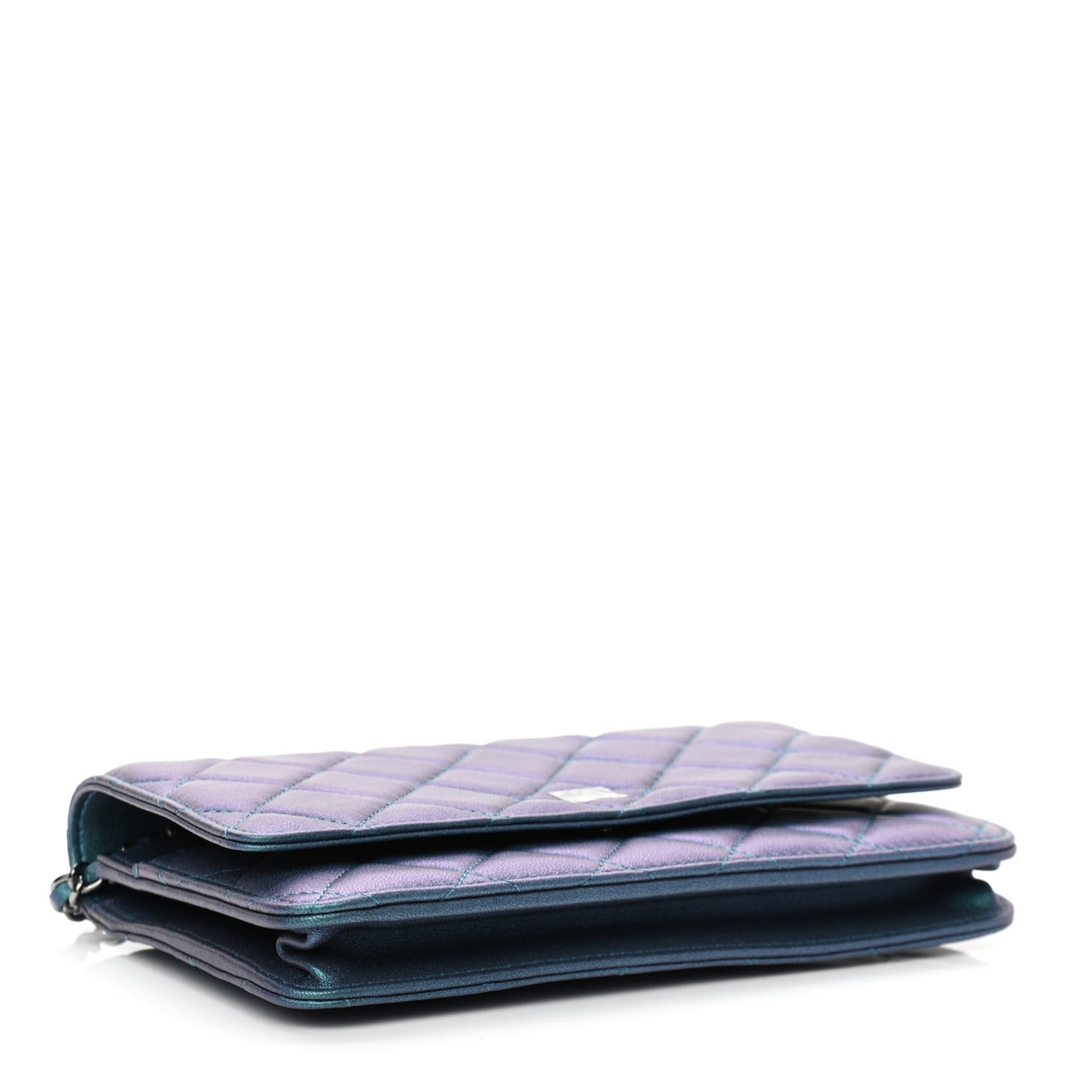 Metallic Lambskin Wallet On Chain WOC Turquoise