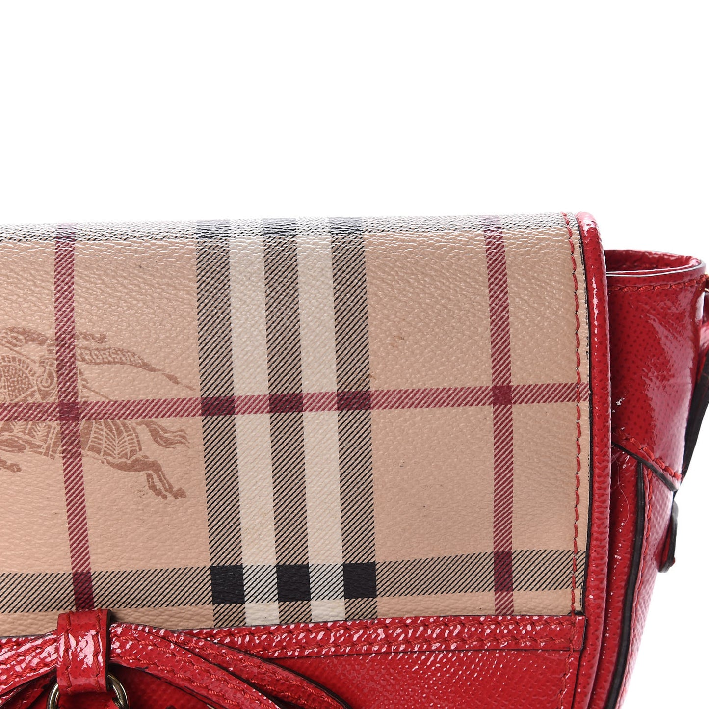 Patent Calfskin Haymarket Check Maydown Crossbody Bag Red