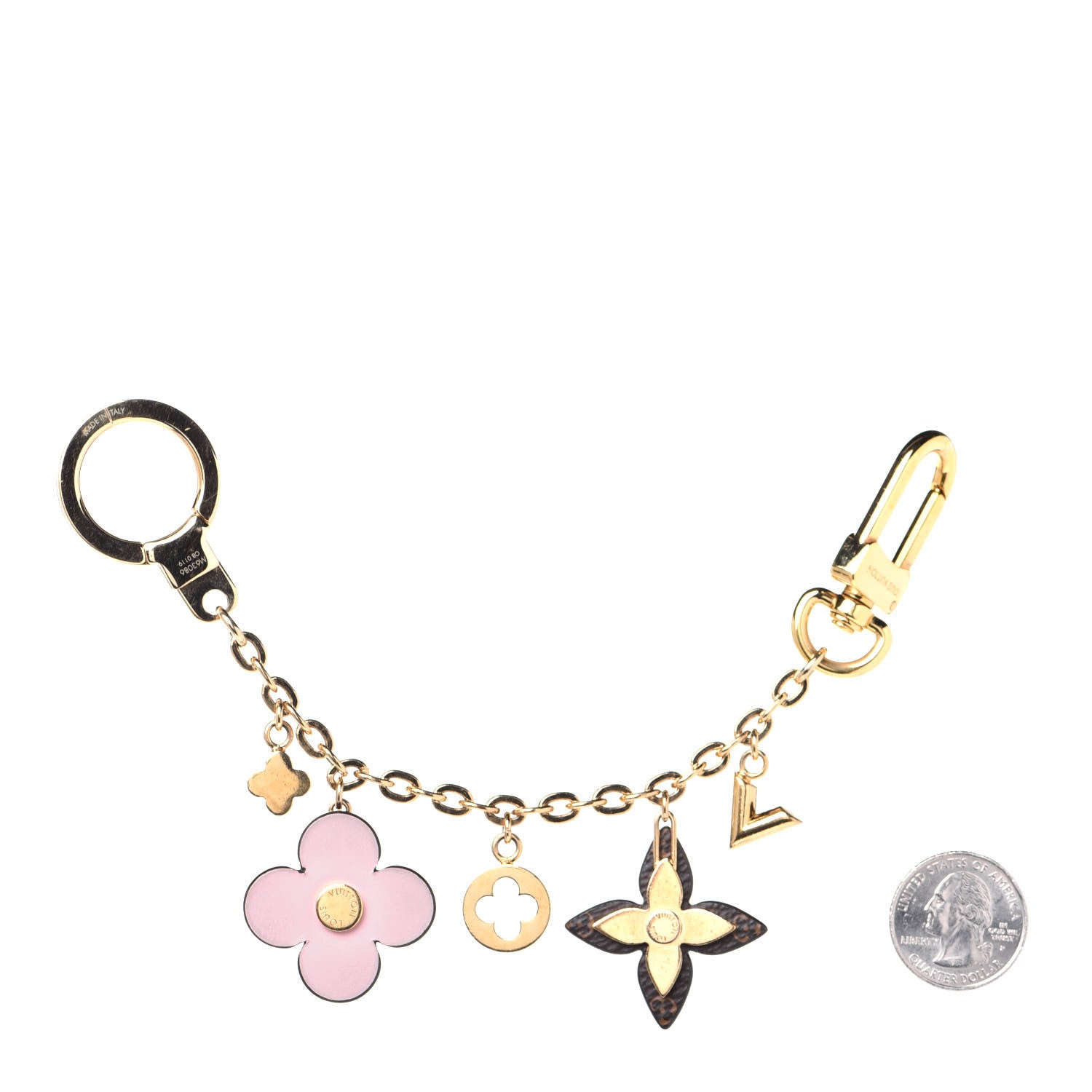 Louis Vuitton Brass Monogram Blooming Flowers Bag Charm Key Holder Rose Ballerine 2 of 4