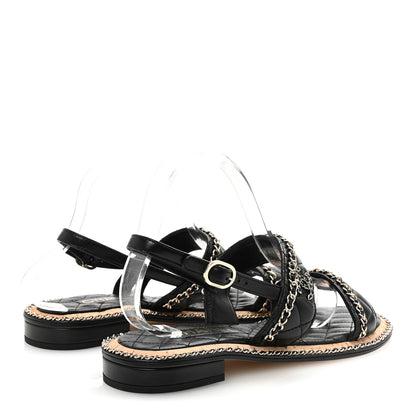 Chanel Shiny Lambskin Quilted Chain CC Sandals 41 Black 5 of 9