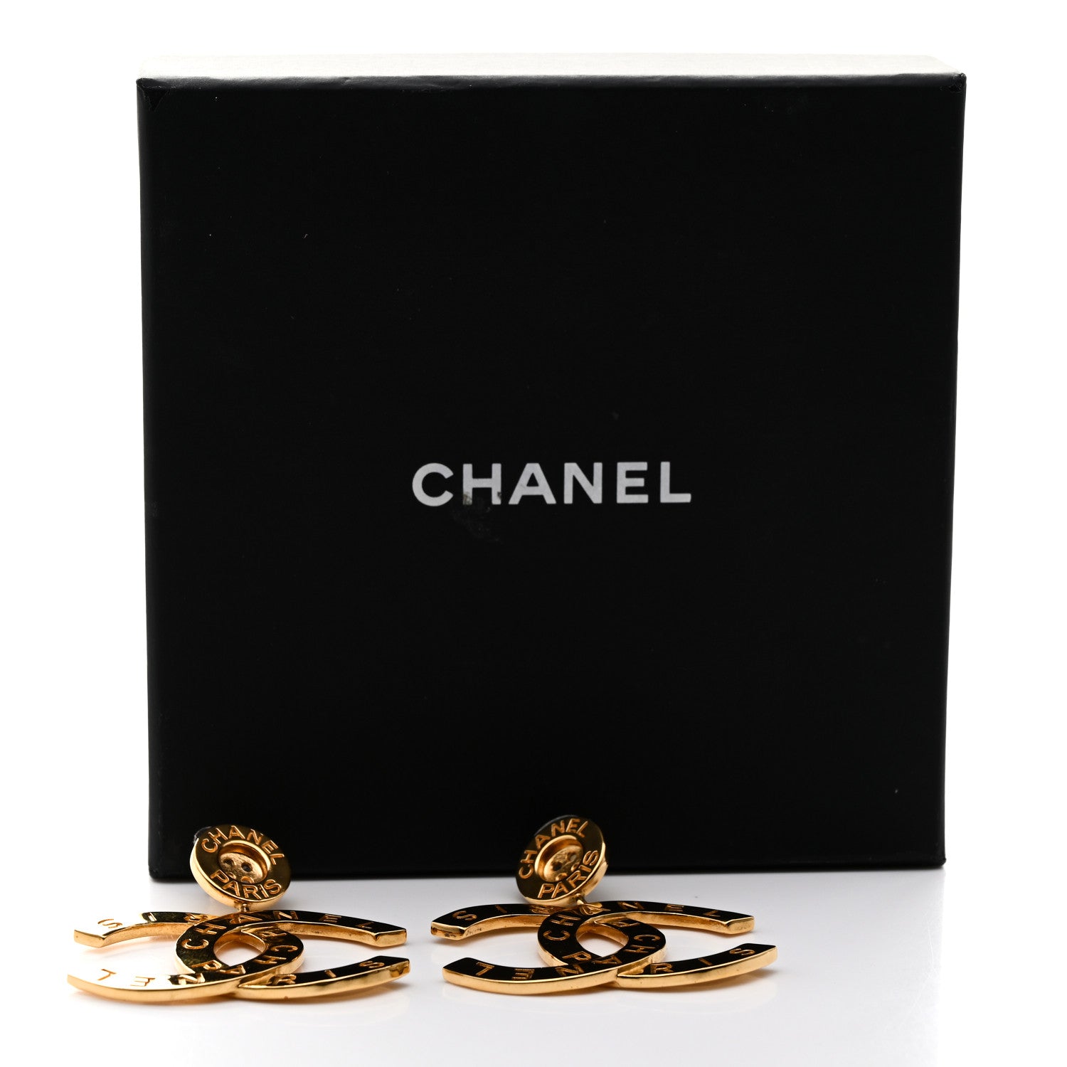 Chanel Metal Large Paris Button Earrings Gold 5 of 5