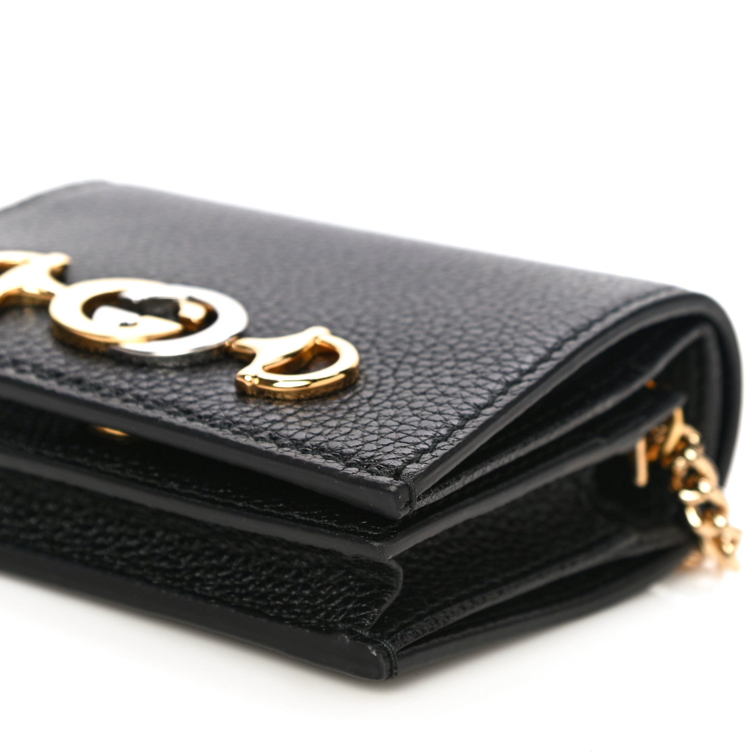 Gucci Grainy Calfskin Zumi Chain Card Case Wallet Black 9 of 10