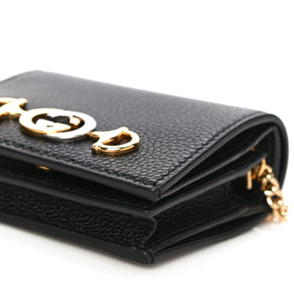 Gucci Grainy Calfskin Zumi Chain Card Case Wallet Black 9 of 10