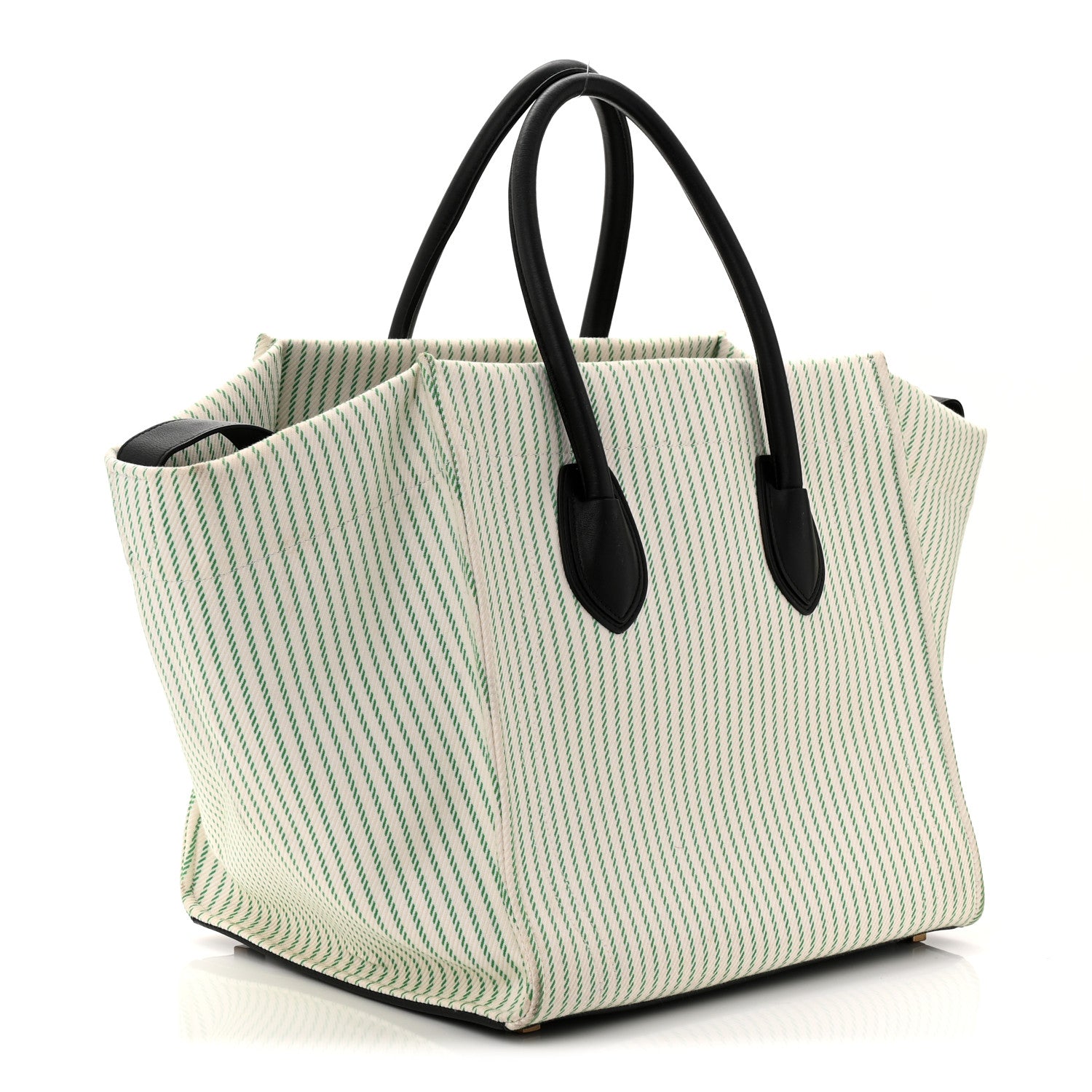 Celine Cotton Canvas Striped Medium Phantom Luggage White Green 3 of 11