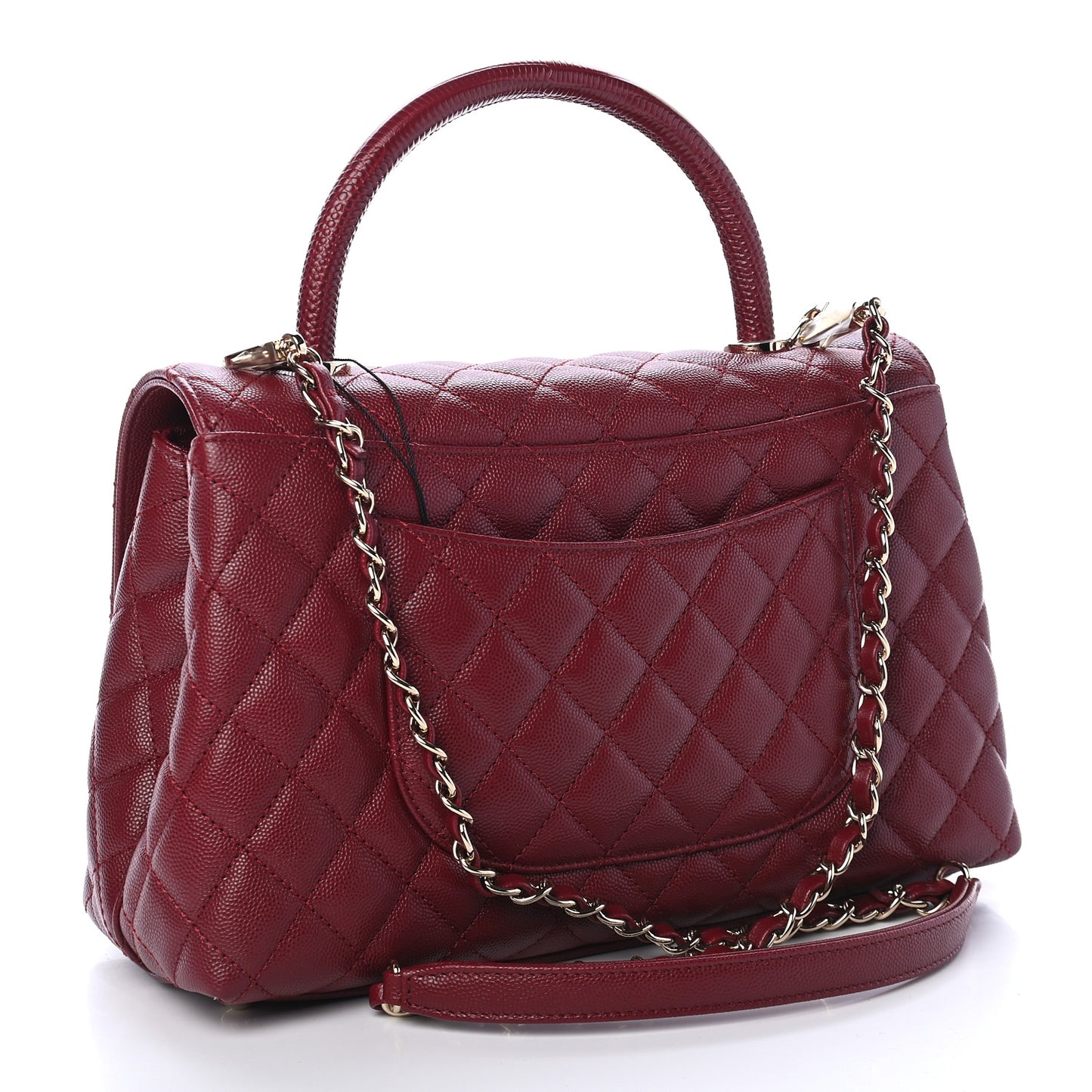 Caviar Lizard Embossed Quilted Small Coco Handle Flap Burgundy