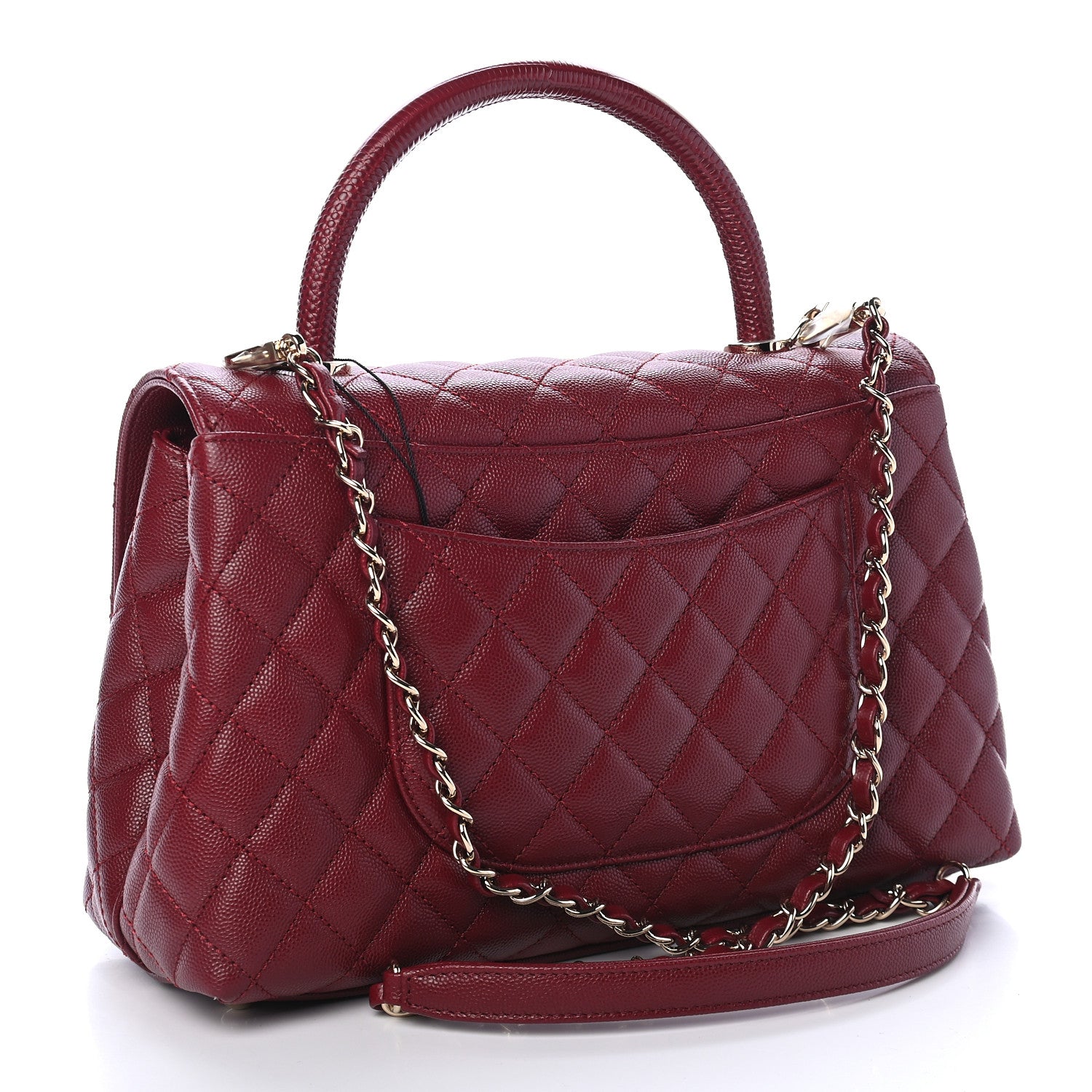 Chanel Caviar Lizard Embossed Quilted Small Coco Handle Flap Burgundy 2 of 9