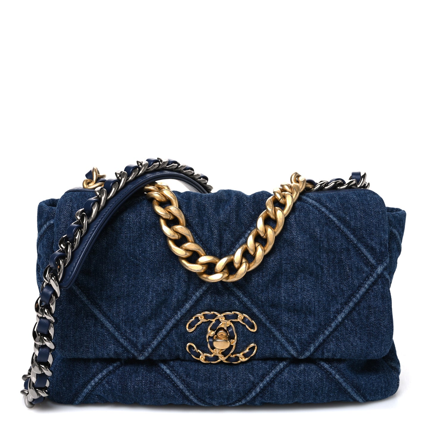 Denim Quilted Medium Chanel 19 Flap Blue